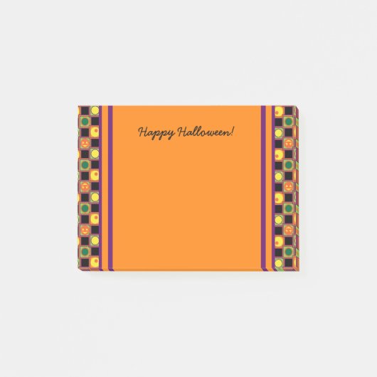 Polka Dot Squares Halloween Pumpkin Patroon Post-it® Notes (Voorkant)