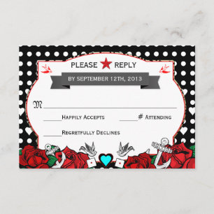 Polka Dot Tattoo Rockabilly Wedding Rsvp Card Kaartje