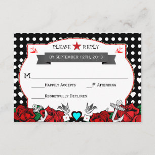 Polka Dot Tattoo Rockabilly Wedding Rsvp Card Kaartje