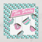  Polka dot Tea Party uitnodiging (Voorkant / Achterkant)