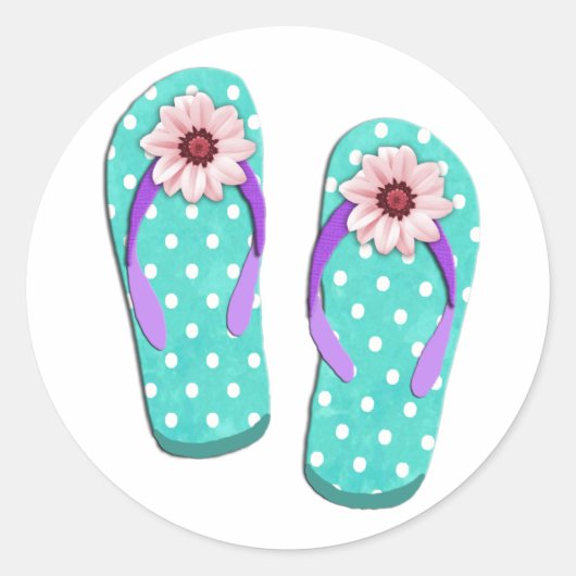 Polka Dot Teenslippers Ronde Sticker (Voorkant)
