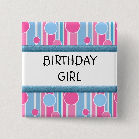 POLKA DOT THEMED BIRTHDAY GIRL PIN VIERKANTE BUTTON 5,1 CM (Voorkant)