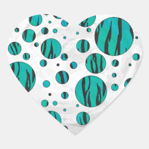 Polka Dot Tiger Black en Blauwgroen afdrukken Hart Sticker