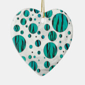 Polka Dot Tiger Black en Blauwgroen afdrukken Keramisch Ornament (Rechts)