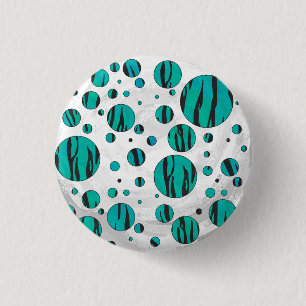 Polka Dot Tiger Black en Blauwgroen afdrukken Ronde Button 3,2 Cm