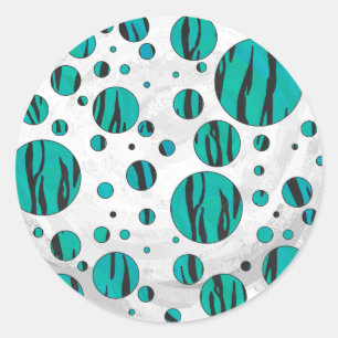 Polka Dot Tiger Black en Blauwgroen afdrukken Ronde Sticker