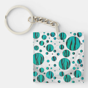 Polka Dot Tiger Black en Blauwgroen afdrukken Sleutelhanger