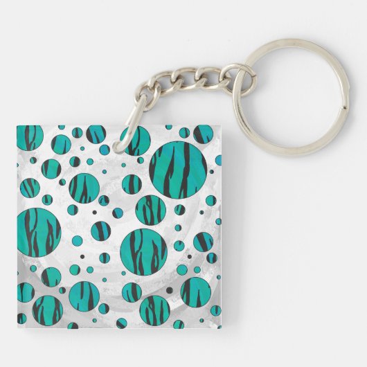 Polka Dot Tiger Black en Blauwgroen afdrukken Sleutelhanger (Achterkant)