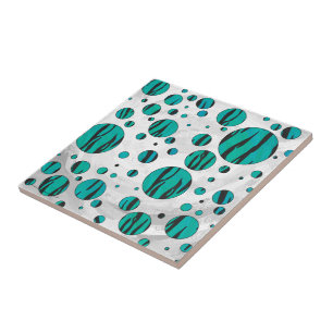 Polka Dot Tiger Black en Blauwgroen afdrukken Tegeltje