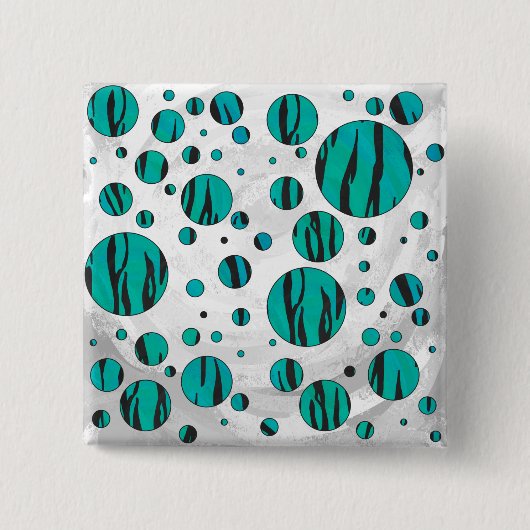 Polka Dot Tiger Black en Blauwgroen afdrukken Vierkante Button 5,1 Cm (Voorkant)
