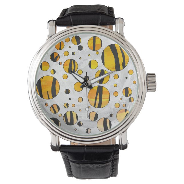 Polka Dot Tiger Black en Oranje print Horloge (Voorkant)