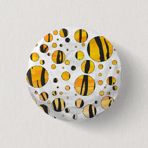 Polka Dot Tiger Black en Oranje print Ronde Button 3,2 Cm