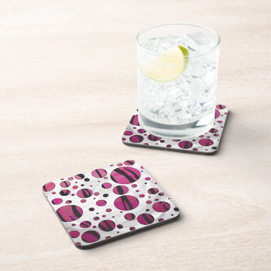 Polka Dot Tiger Hot Pink en Black Print Bier Onderzetter (Rechterzijde)