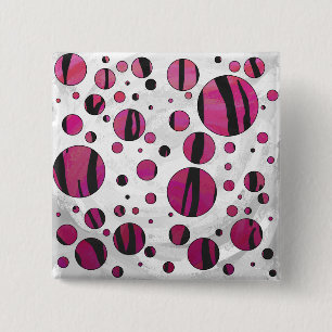 Polka Dot Tiger Hot Pink en Black Print Vierkante Button 5,1 Cm