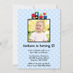 Polka Dot Train Anniversaire Boy Photo Invitations