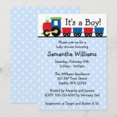 Polka Dot Train Boy Baby shower Kaart (Voorkant / Achterkant)