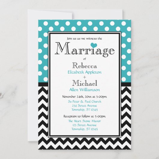 Polka Dot Turquoise & Chevron Wedding Invitations (Devant)