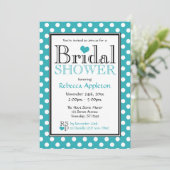 Polka Dot Turquoise Coeur nuptiale Invitation (Debout devant)