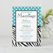 Polka Dot Turquoise Zebra Faire-part de mariage d' (Debout devant)