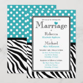 Polka Dot Turquoise Zebra Faire-part de mariage d' (Devant / Derrière)