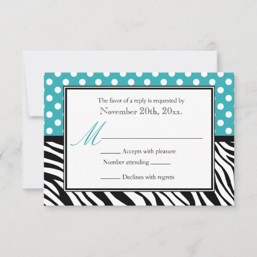 Polka Dot Turquoise & Zebra Imprimer Cartes de Rép (Devant)