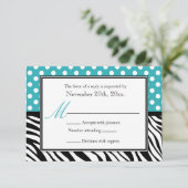 Polka Dot Turquoise & Zebra Imprimer Cartes de Rép (Debout devant)