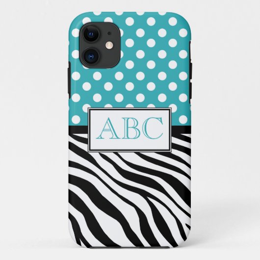 Polka Dot Turquoise & Zebra Print iPhone 5 Hoesje (Achterkant)