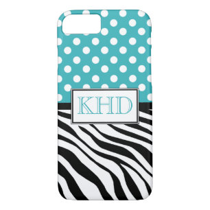 Polka Dot Turquoise & Zebra Print iPhone 7 Coque