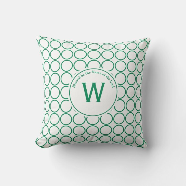 POLKA DOT White Green Gepersonaliseerd Monogram Kussen (Voorkant)