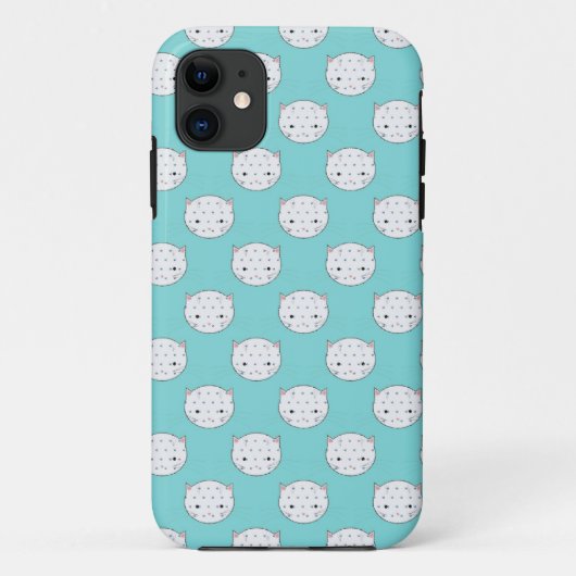 Polka Dot White Kat Face over Blauwgroen Case-Mate iPhone Case (Achterkant)
