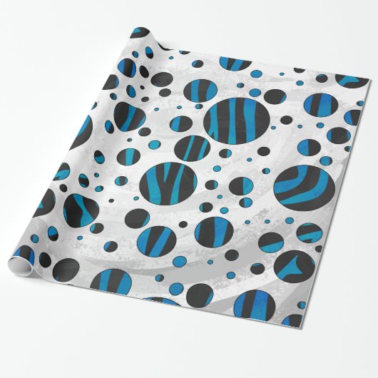 Polka Dot Zebra Black en Blue Pattern Cadeaupapier (Uitgerold)