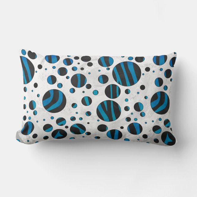Polka Dot Zebra Black en Blue Pattern Kussen (Voorkant)
