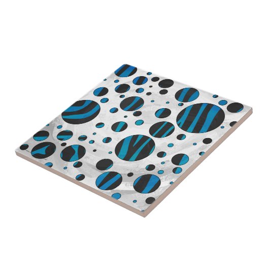 Polka Dot Zebra Black en Blue Pattern Tegeltje (Zijkant)