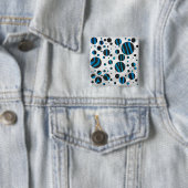 Polka Dot Zebra Black en Blue Pattern Vierkante Button 5,1 Cm (In situ)