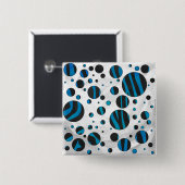 Polka Dot Zebra Black en Blue Pattern Vierkante Button 5,1 Cm (Voorkant /achterkant)