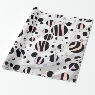 Polka Dot Zebra Black en Pink Cadeaupapier