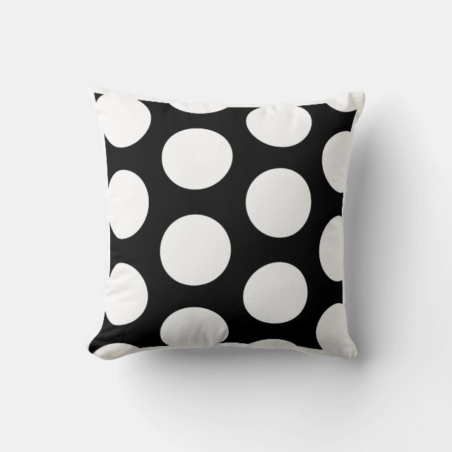 Polka Dot Zwart en Wit groot patroon Kussen (Voorkant)