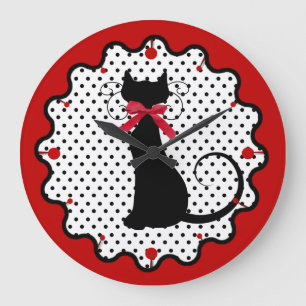 Polka Dots and Black Cat Grote Klok