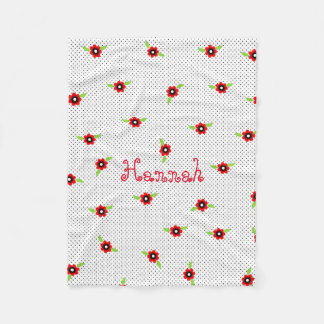 Polka Dots and Flowers Personalized Fleece Blanket Deken
