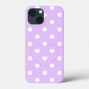 Polka Dots and Hearts 2 - Lavender - schattige mei iPhone 13 Mini Hoesje