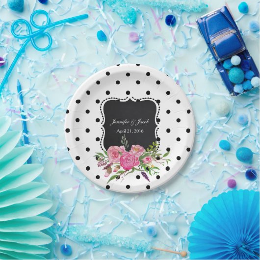 Polka Dots and Peonies Bruiloft Papier Bord (Feest)