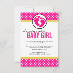Polka Dots - Baby Girl Shower Invitation Kaart