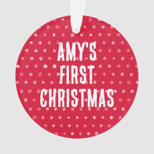 Polka Dots Baby's eerste kerst aangepaste foto Ornament (voorkant)