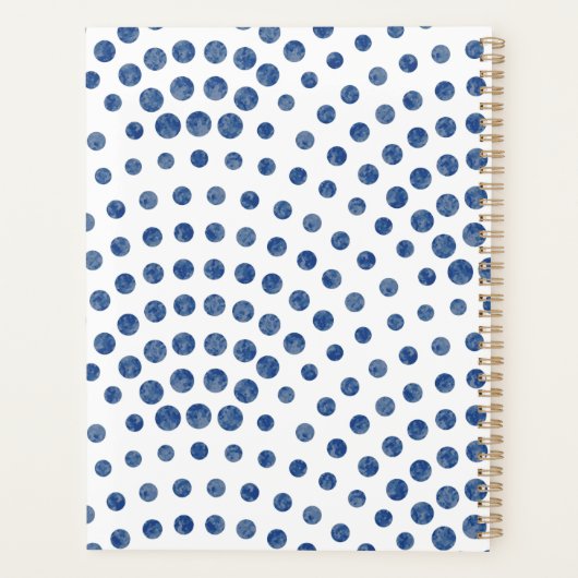 Polka Dots Blue Girly Moderne Personalized Yarly Planner (Achterkant)