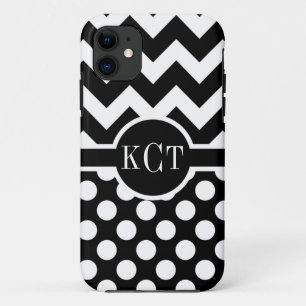 Polka Dots Chevron Pattern Monogram iPhone 11 Hoesje