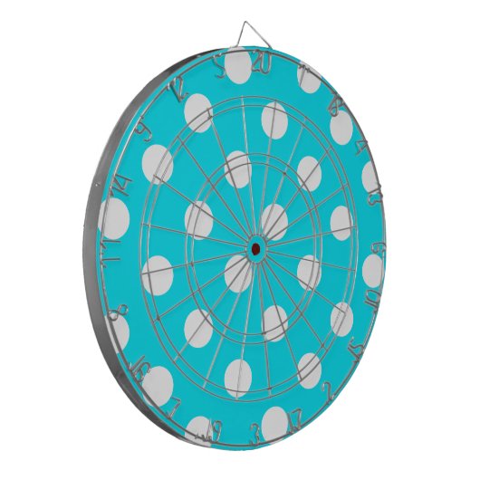 Polka dots cyaan hex code 00E3F4 Dartbord (Voorkant Links)