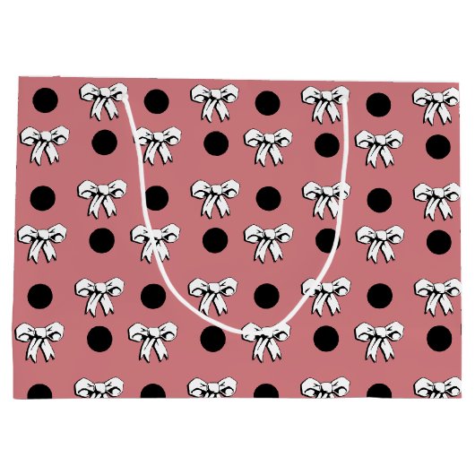 Polka Dots en Bogen Roze Wit Zwart Retro Stijl Groot Cadeauzakje (Achterkant)