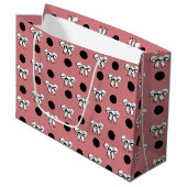 Polka Dots en Bogen Roze Wit Zwart Retro Stijl Groot Cadeauzakje (Voorkant Gekanteld)