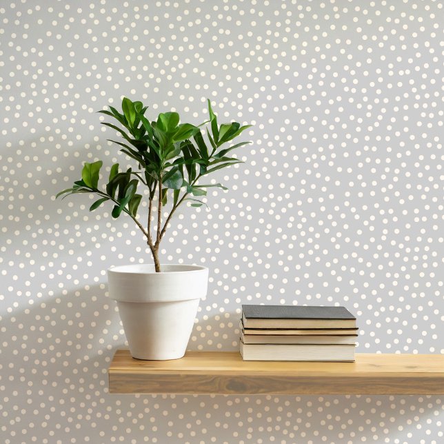 Polka Dots en Spots Cream op Grijs Behang (Pretty polka dots and spots pattern peel and stick wallpaper in cream and gray)