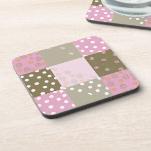 Polka Dots Flowers Brown roze Quilt Drankjes Onderzetter
